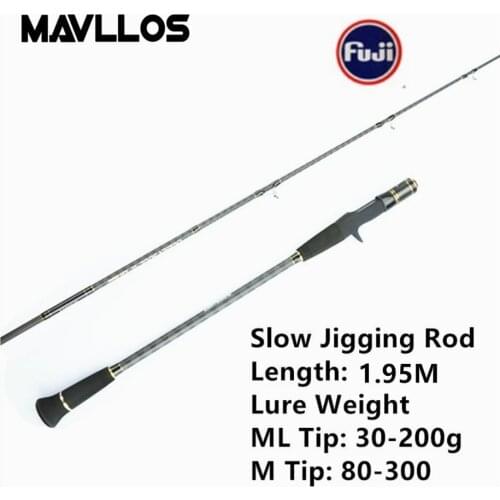 Mavllos 1.95M Ultralight Slow Jigging Rod FUJI Ring&Seat Lure Weight 80-300g/ 30-200g Saltwater Carbon Spinning Fishing Rod
