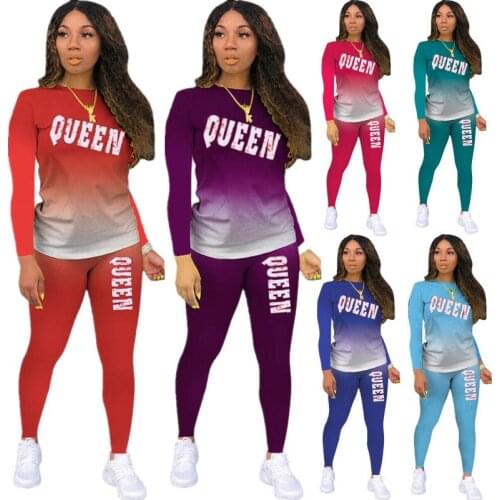 2021 autumn and winter models European and American womens gradient long-sleeved trousers home service two-piece suit