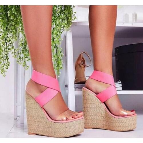 Moraima Snc Sexy Open Toe Platform Wedge Sandal Summer Elastic Knitted Cross-tied Cutouts Gladiator Shoe Woman Super High Sandal