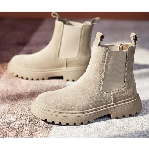 2021 New Boots Womens British Style Genuine Leather Ankle Chelsea Boots Round Toe Flat Heels Winter Shoes