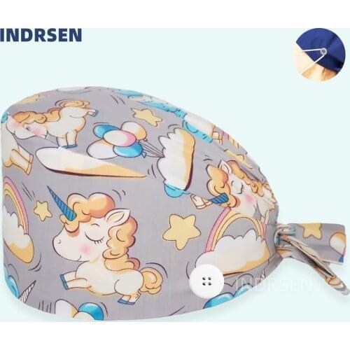 Wholesale Surgicals Cap Printed Cotton Beauty salon Lab Pet Clinic Dental Pediatrician Working Scrub Caps with Buttons