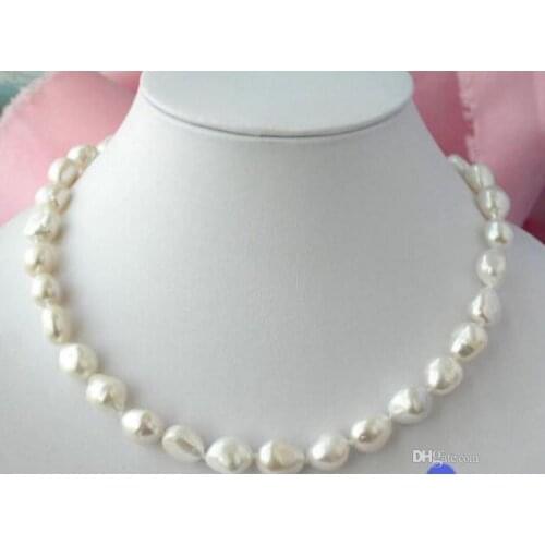 Natural 12-14mm white baroque freshwater cultured pearl necklace
