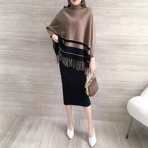 2020 Autumn Winter New Bat Sleeve Knitted Cape Cloak Korean Fashion Noble Temperament Loose Pullover Sweater Shawl