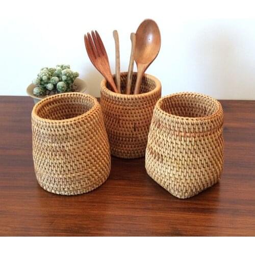 Rattan chopsticks tube shovel spoon bucket table knife and fork tableware storage box household storage basket mold storage box