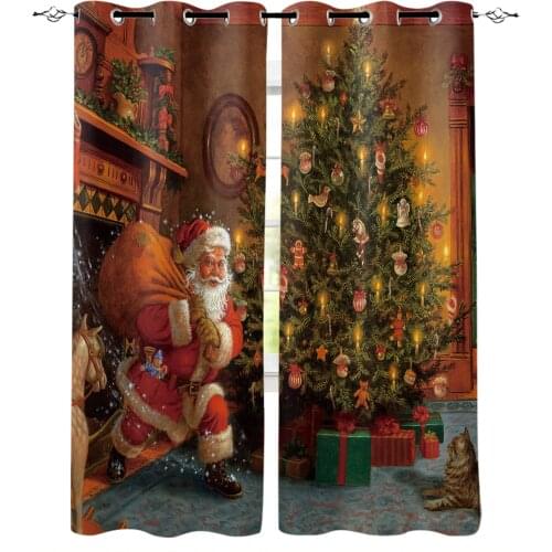 Christmas Santa Giving Gifts Curtain for Living Room Kids Room Decoration Bedroom Curtain Window Treatment Drapes