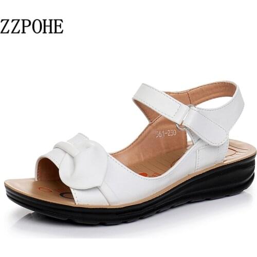 ZZPOHE summer white flat-bottom flat-heeled ladies sandals middle-aged mother soft leather pregnant women shoes nurse work shoes