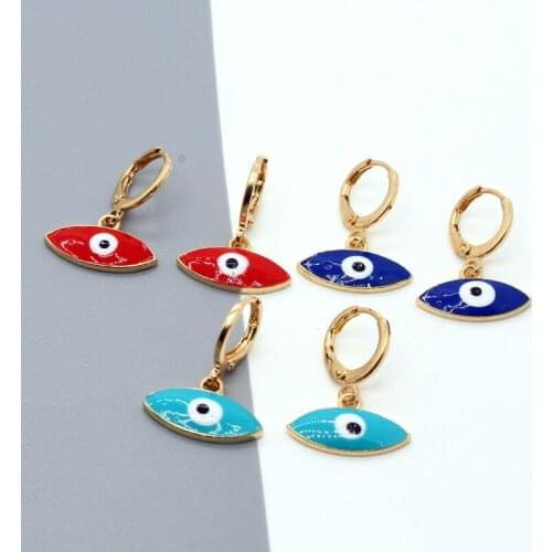 1Pair Vintage Candy Color Turkish Eye Hoop Earrings For Women European Punk Simple Enamel Evil Eye Small Stud Earrings Jewelry