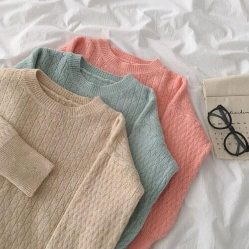 Spring Autumn Women 0-Neck Long Sleeve Sweater Pullover Solid Casual Coat Woman Knit Tops Female Jumper Acrylic Green Sweaters