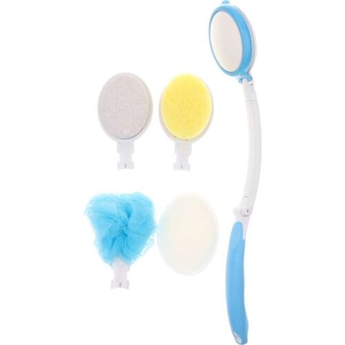 Long Handle Bath Brush with 5 Interchangable Heads, Bendable Shower Back