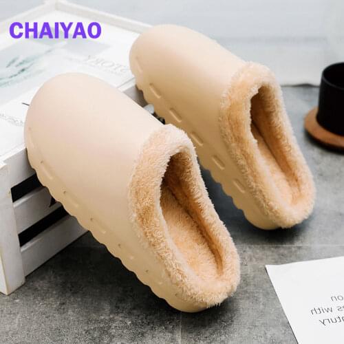 2021 Winter Warm Waterproof EVA Slippers Women Shoes Plush Lining Thick Sole Indoor Slippers Unisex Mules Platform Slides