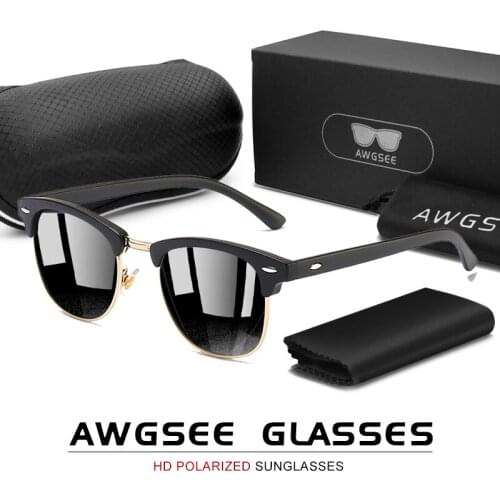 AWGSEE Vintage Polarized Sunglasses for Men Women Classic Semi-Rimless Designer Retro Driving Sun Glasses UV400 Oculos De Sol
