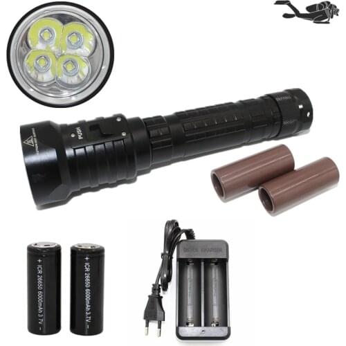 LED Diving Flashlight 4x L2 LED DX4S Underwater Dive Torch Waterproof lanterna support 18650 26650 Torch