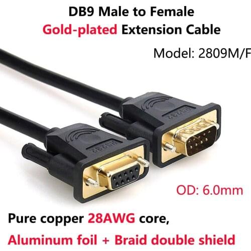 DB9 Male to Female Gold-plated Extension Cable Pure Copper Line RS232 9 Pin Serial Connector Wire COM Core with Double Shield