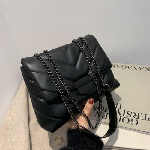 Vintage Classic Black Design Small Womens Shoulder Bags 2021 New Brand Luxury Pu Leather Chain Crossbody Handbags and Purses