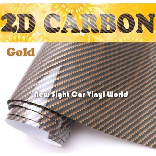 High Quality Gold Glossy 2D Carbon Fiber Vinyl Film Air Free Bubble For Car Wraps Size: 1.52*30m/Roll