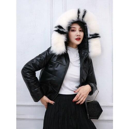 100% Real Sheepskin Coat Female Winter Natural Fox Fur Hooded Duck Down Jacket Women Genuine Leather Down Coat Hiver 1921