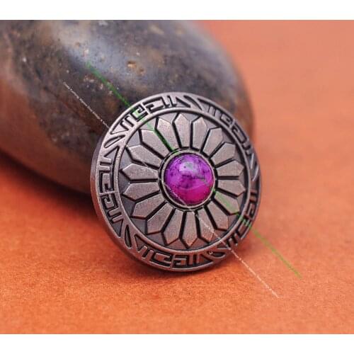 10pcs 1" Retro Black Southwest Sun Flower Purple Turquoise Concho For Leathercraft Luggage Bag Belt Pet Colar Hardware Decor