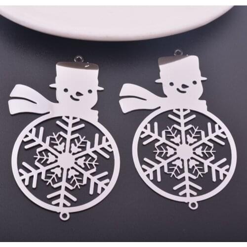 10pcs 62*42mm High Quality Christmas Snowman Connector Big Charms Rhodium plated Jewelry Pendant Hang Suncather Accessories