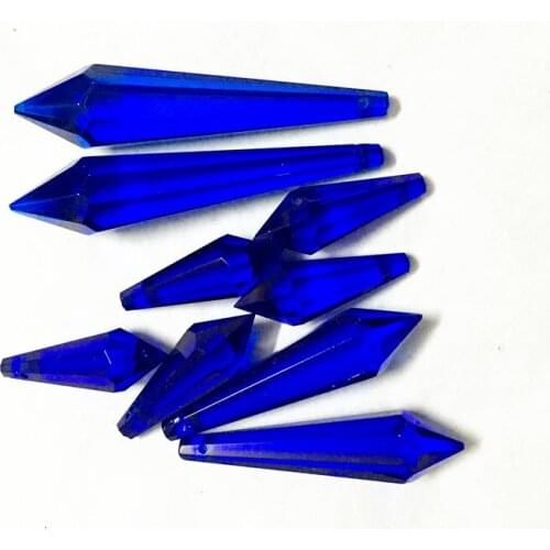 10pcs 38mm/60mm/80mm Glass Crystal Chandelier Parts Pendant Prisms Lighting Icicle Dark Blue Wedding Home Decoration