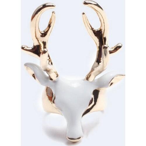 2018 New Fashion White Enameled Antler Jemmy Animal Head Open Adjustable Ring