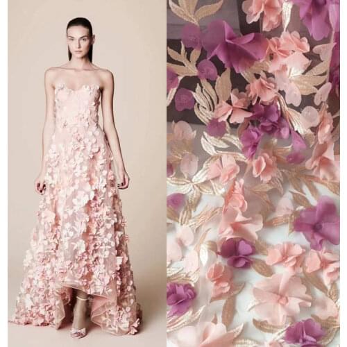 Three-dimensional Embroidery Chiffon Flower Lace Fabric DIY Costume Dress Sewing Accessories