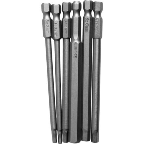 6Pcs/Set T2.5-T8 100mm Magnetic Torx Screwdriver Bits 1/4" Hex Shank