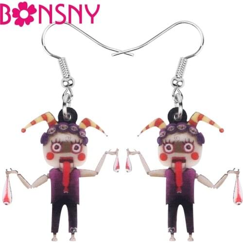 Bonsny Acrylic Halloween Funny Clown Puppet Earrings Drop Dangle Jewelry Lady Girl Teen Party Costume Decorations Accessory Gift
