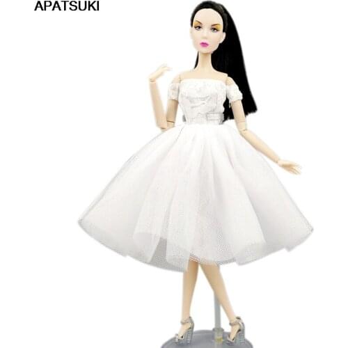 White Fashion Doll Clothes For Barbie Dress Off Shoulder Short Dresses Gown For Barbie Doll Outfits 1/6 Dolls Accessories Toys