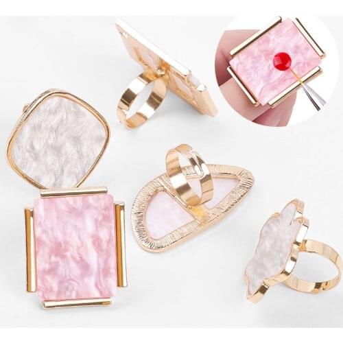 White/Pink Nail Art Ring Palette Mixing Acrylic UV Gel Polish Painting Drawing Color Board Ring Palette Display Manicure Tools