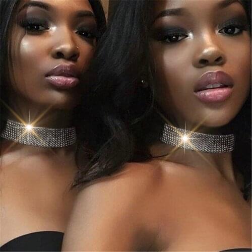 Shiny Rhinestone Necklace Jewelry For Women Multiple Rows Choker Collier Luxury Crystal Wide Collar Chain Bow Neck Scarf