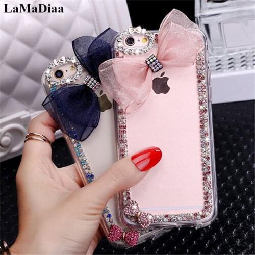 Case For Samsung S7 S8 S9 S10 S20 FE PLUS Note 8 9 10 20 Ultra Glitter Cute Bow Crystal Rhinestone Phone Case Soft Back Cover