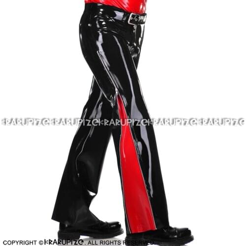 Black And Red Sexy Latex Leggings With Front Side Zippers Rubber Pants Trousers Bottoms CK-0082