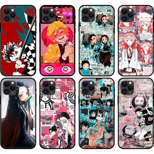 Black tpu case for iphone 6s 7 8 plus x 10 cover for iphone XR XS 11 pro MAX case Demon Slayer Kimetsu no Yaiba anime characters