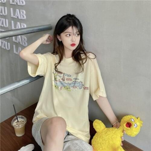 Cute animal print loose short-sleeved T-shirt female wild 2021 summer new niche design sense Harajuku style