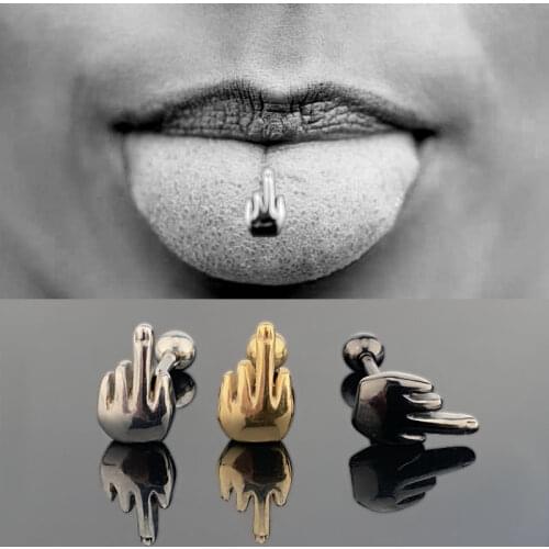 Punk Tongue Nail Vertical Middle Finger Stainless Steel Prevent Allergic Tongue Body Piercing Jewelry Sexy Unisex Jewelry Gift