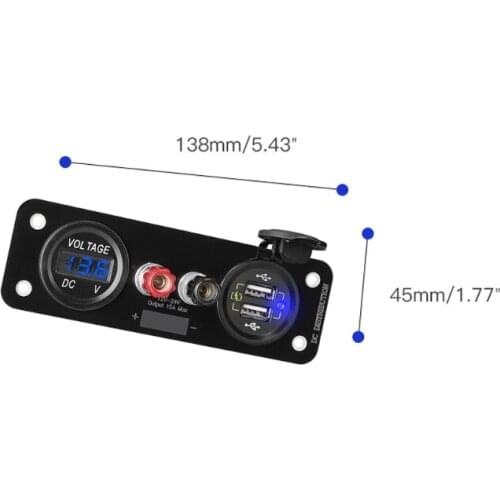 H7JF 12V Car QC3.0 USB Abrasion-resistant Charger Adapter with LED Voltmeter DIY Terminal for Cell Phone Tablet GPS