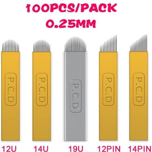 Professional 100pcs PCD Needle Microblading 12pin/14pin/12u/14u/19u Permanent makeup Eyebrow&Lips Needles Microblading