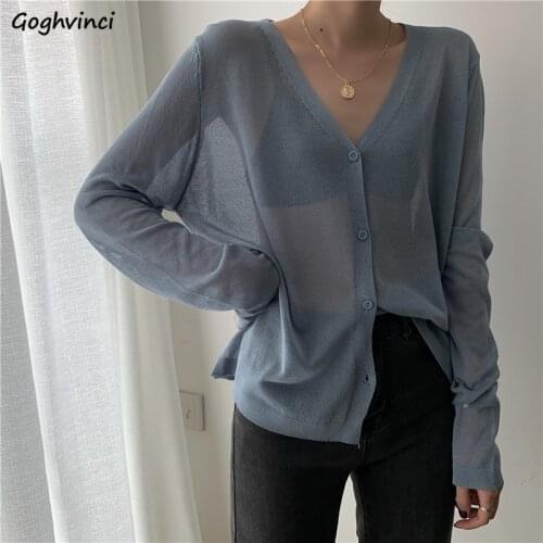 Women Cardigan Loose Solid Candy Color Female Long Sleeve Outwear Summer Thin Sun-proof Daily All-match Tops Korean Style Casual
