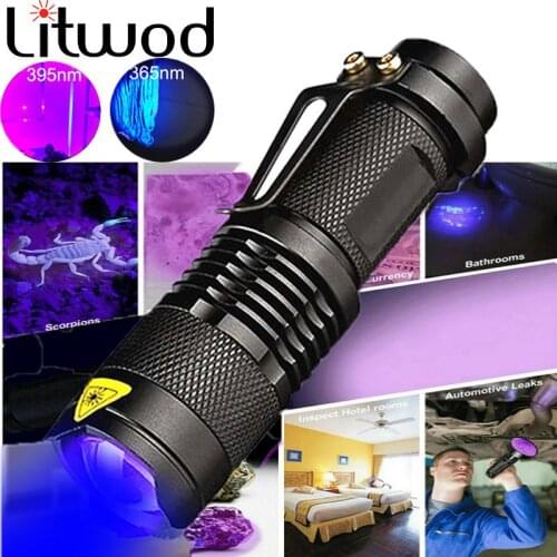 Litwod Z40 UV Flashlight Ultra Violet Light With Zoom Function Mini UV Black Light Pet Urine Stains Detector Inspection banknote