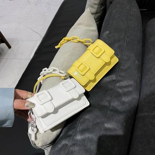 Fashion Candy Color Mini Square Shoulder Messenger Bag Casual Women PU Leather Crossbody Handbags Thick Chain Coin Purses