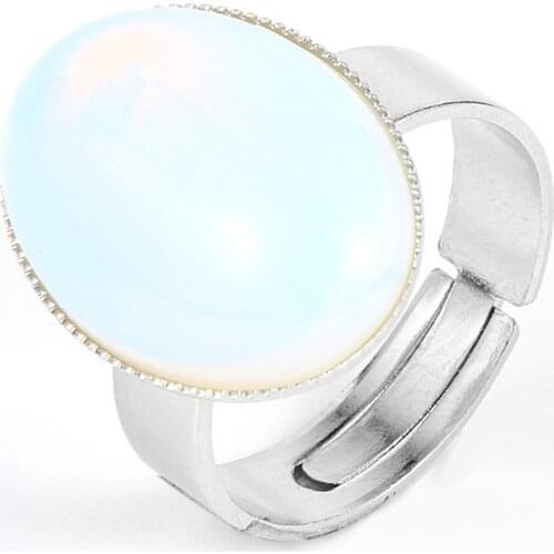 Fashion BOHO Natural Gem Stone Rings For Men Women Oval Opal Turquoises Crystal Tiger Eye Open Ring Party Wedding Jewelry Gift