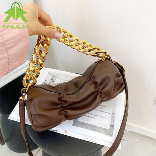Fashion Chain Handbags For Women Luxury Designer Pleated Shoulder Bag 2021 High Quality Pu Leather Round Bucket Messenger Bag