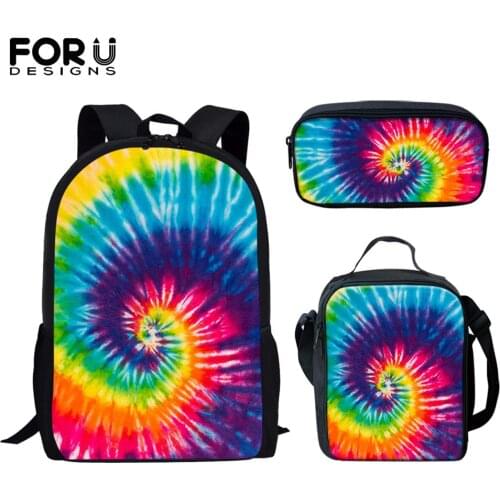 FORUDESIGNS Fashion Style Backpack For Teenagers Rainbow Color Tie Dye Pattern Design Kids School Bags Zipper Book Rucksack