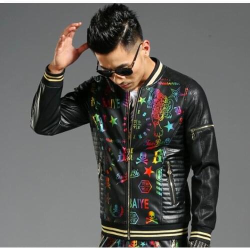 Mens Slim Korean version of the handsome motorcycle leather jacket Pu leather mens short jacket 2019 spring autumn new