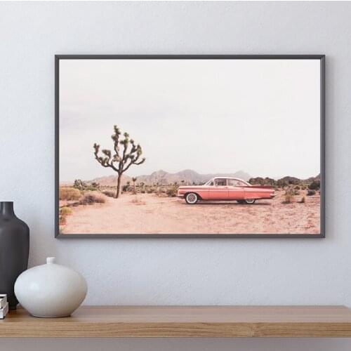 Joshua Tree Desert Landscape Posters and Prints Coral Vintage Car Modern Boho Wall Art Canvas Painting Picture Home Wall Decor