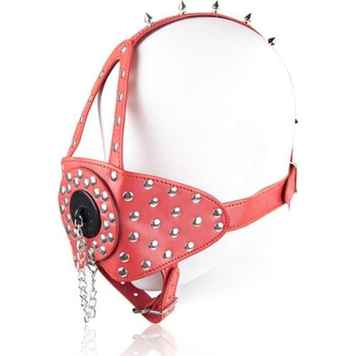 New Punk Rivets Red Leather Oral Mouth Gag Erotic Toys Bondage Cosplay BDSM Erotic Toys Adult Games Sex Toys For Couple