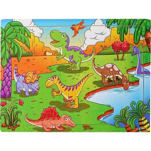 80Pieces Animals Dinosaur Puzzle Wooden Preschool Kids Baby Puzzle Cartoon Learning Early Educational birthday Toys for Children