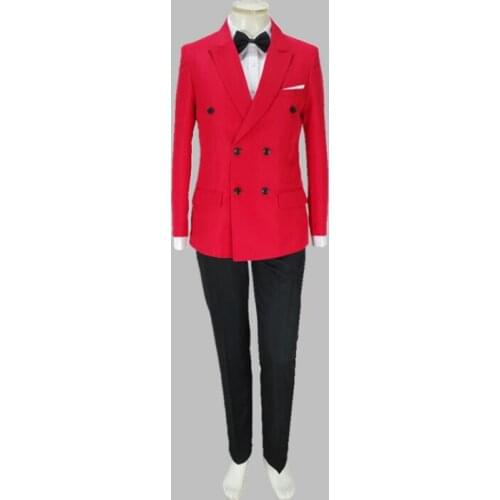 Jacket Pants New double breasted red Suits Luxury Male personality Party Blazers Men Wedding Suit Mens Fashion Slim Prom Coat