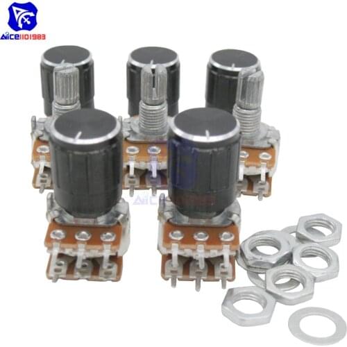 1PC Potentiometer Resistor 1K 2K 5K 10K 20K 50K 100K 500KΩ Ohm WH148 6Pin Linear Taper Rotary Potentiometer for Arduino w/Knob
