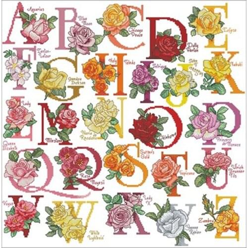 Rose flower alphabet patterns Counted Cross Stitch 11CT 14CT 18CT DIY Cross Stitch Kit Embroidery Needlework Sets home decor
